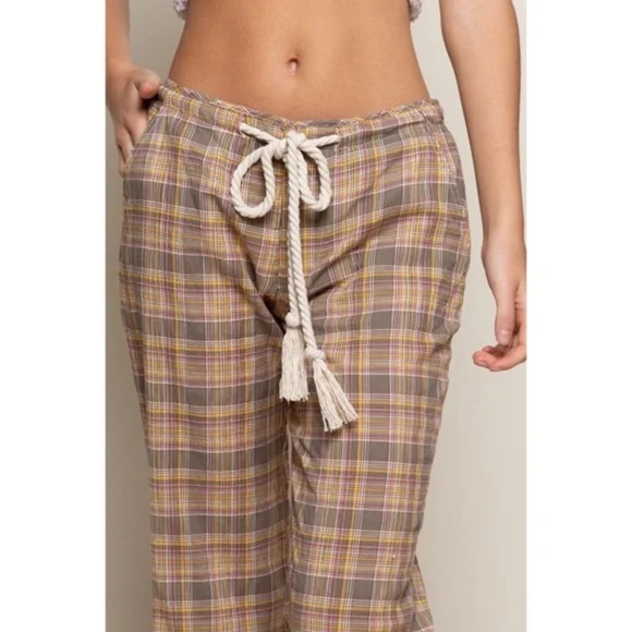 POL Olive Plaid Cotton Straight Leg Pants - Picture 2 of 8